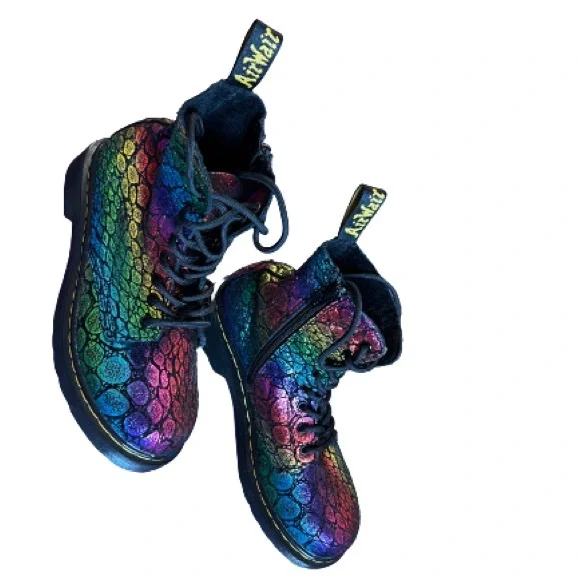 Dr. Martens 1460 Pascal Croc Metallic Suede Boots Black Rainbow Size 3 - Picture 3 of 7